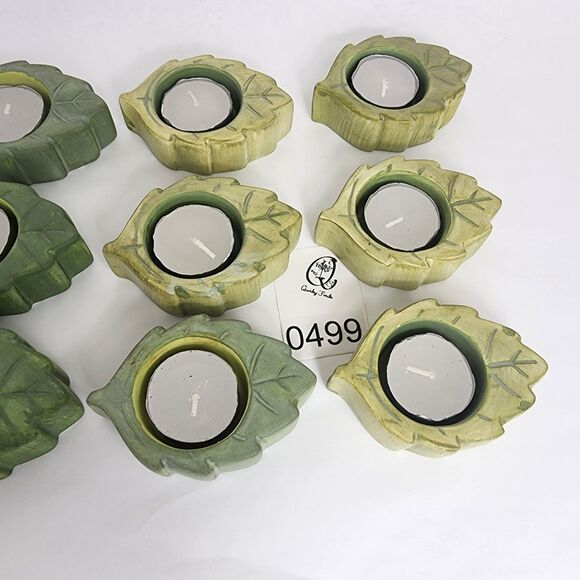 5 Light Green 7 Dark Green Leaf Tea Light Holders 12 Total Includes 12 Candles - Picture 3 of 4